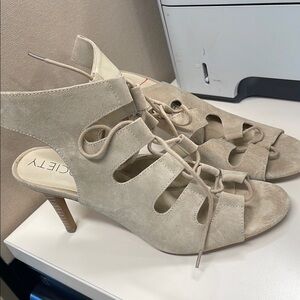 Society Cream Heels Lace-Up Peep-Toe